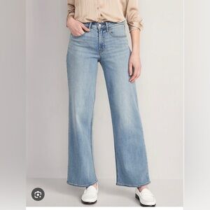 Old Navy High Rise WOW Wide Leg Jeans Woman 20 Blue Festval Coastal Preppy FLAW
